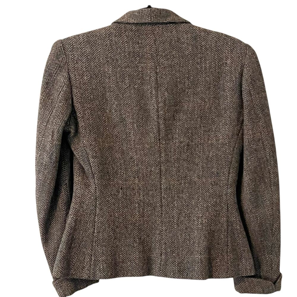 Vintage 90s Ralph Lauren Wool-Blend Herringbone Tweed Blazer Made in USA Size 6 - Picture 10 of 13